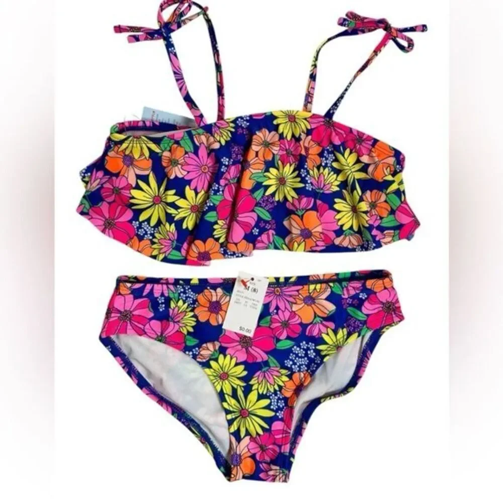 NWT Cat & Jack Girls Pink Floral Bikini Swim Suit - Size M 8/10